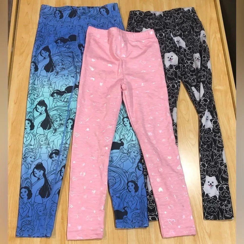 Girls 3 Piece Leggings Set Size 10-12 Kids Leggings Set Pink, Blue, Black